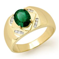 Genuine 2.30ct Emerald & Diamond Men's Ring Yellow Gold