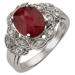 Genuine 3.25ctw Rubellite & Diamond Ring 10K White Gold
