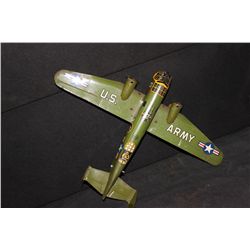 TIN ARMY PLANE BY MARX -  13" LONG - 18" WING SPAN