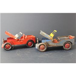 2 JEEPS - BLUE NEEDS HEADLIGHTS - RED NEEDS STEARING WHEEL