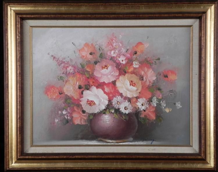 Goldberg Original Painting Pink Flowers in Vase Framed