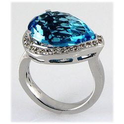 Genuine 13.04ctw Blue Topaz Diamond Ring 14kt W/G 6.71g