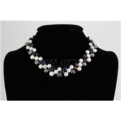 238.3CTW 12" WHITE-BLACK SIOPAO NECKLACE METAL LOCK PHI