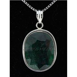 58.00ctw NaturalEmeraldBerylPearStone SilverPendant