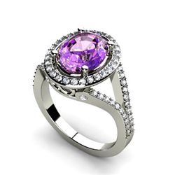 Amethyst 2.98 ctw & Diamond Ring 14kt W/Y  Gold