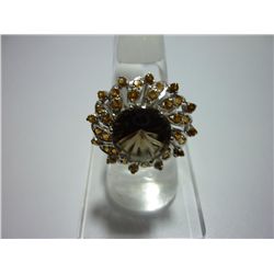 35.50 CTW SMOKEY TOPAZ AND CITRINE RING .925 STERLING S