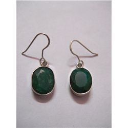 NATURAL 21.20 CTW EMERALD OVAL ERRINGS .925 STERLING SI