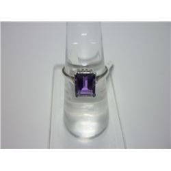 NATURAL 12.00 CTW AMEHYEST AND DIAMOND RING .925 STERLI