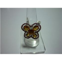 32.50 CTW CITRINE AND TOURMALINE RING .925 STERLING SIL