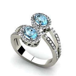 Aqua Marine 1.13 ctw & Diamond Ring 14kt W/Y  Gold