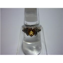 20.00 CTW CITRINE AND SMOKEY TOPAZ RING .925 STERLING S