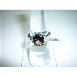 18.00 CTW SMOKEY TOPAZ AND WHITE TOPAZ RING .925 STERLI