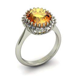 Citrine  4.42 ctw & Diamond Ring 14kt W/Y  Gold