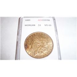 1889 SILVER MORGAN DOLLAR, GRADED MS-66
