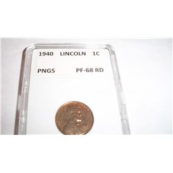 1940 Lincoln Cent, PNGS Graded Proof-68 Red