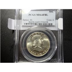 1950 FRANKLIN SILVER HALF DOLLAR, PCGS MS64FBL