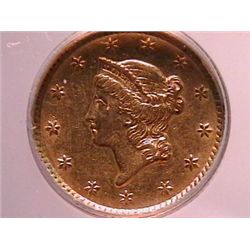 1852 $1 Gold Piece AU50 Polished ANACS