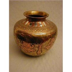 An Indian brass globular vase overlaid with c