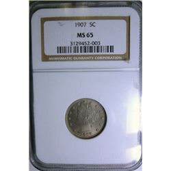 1907 LIBERTY  " V " NICKEL NGC MS65 GEM