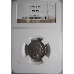1926-S BUFFALO NICKEL NGC VF25 NICE