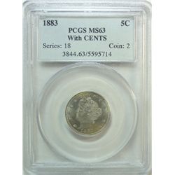 1883  V nickel W/Cents PCGS63 Est $175-$185