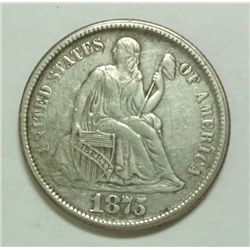 1875CC below bow Seated dime XF couple marks but VERY SCARCE  Est $80-$85