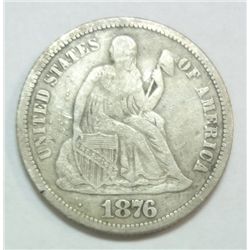 1876CC below bow Seated dime VF VERY SCARCE  Est $45-$50