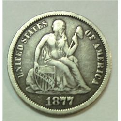 1877CC below bow Seated dime VF VERY SCARCE  Est $55-$60