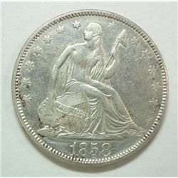 1858  Seated  half $     AU clnd  Est  $150-$160