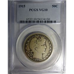 1915 BARBER HALF DOLLAR PCGS VG FINE 10