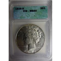 1928-S PEACE DOLLAR ICG MS60