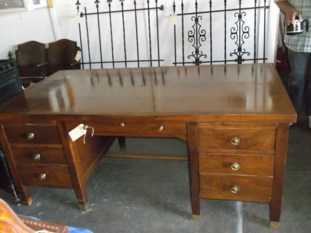 Large Vintage Wood Desk 7 Drawer Includeing Two Pull