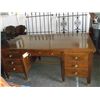 Image 1 : Large Vintage Wood Desk 7 Drawer Desk includeing two pull out writeing boards and a cash drawer appr