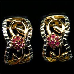 PAIR OF 14K GOLD PLATED RUBY AND STERLING SILVER EARRINGS - 22.45 CTS.