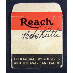 BABE RUTH AUTOGRAPHED REACH BASEBALL BOX TOP W/ AAU COA
