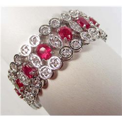 PLATINUM OVER STERLING SILVER RUBY AND SAPPHIRE BRACELET