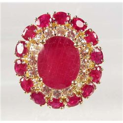 GOLD PLATED OVER STERLING SILVER LADIES RUBY AND SAPPHIRE RING - SIZE 7