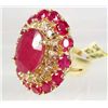 Image 2 : GOLD PLATED OVER STERLING SILVER LADIES RUBY AND SAPPHIRE RING - SIZE 7