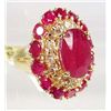 Image 3 : GOLD PLATED OVER STERLING SILVER LADIES RUBY AND SAPPHIRE RING - SIZE 7
