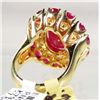 Image 4 : GOLD PLATED OVER STERLING SILVER LADIES RUBY AND SAPPHIRE RING - SIZE 7