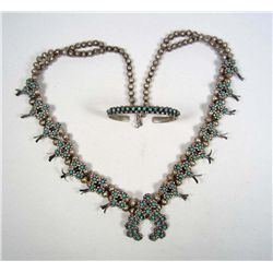 NATIVE AMERICAN INDIAN NAVAJO SQUASH BLOSSOM NECKLACE AND BRACELET