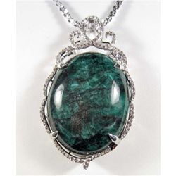 PLATINUM OVER STERLING SILVER EMERALD AND SAPPHIRE PENDANT W/ CHAIN