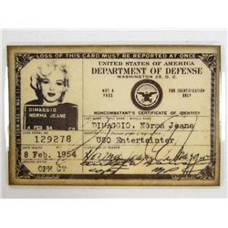 MAYILYN MONROE NORMA JEAN DIMAGGIO USO ID CARD