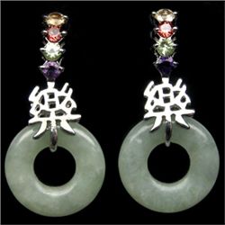 PAIR OF STERLING SILVER, JADE, AMETHYST, CITRINE, PERIDOT, RHODOLITE EARRINGS