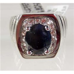 STERLING SILVER LADIES BLUE AND COLORLESS SAPPHIRE RING - SIZE 10