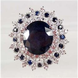 PLATINUM OVER STERLING SILVER LADIES SAPPHIRE RING - SIZE 6.75