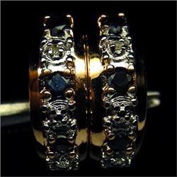 PAIR OF 14K GOLD PLATED SAPPHIRE, DIAMOND AND STERLING SILVER EARRINGS