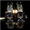 Image 1 : PAIR OF 14K GOLD PLATED SAPPHIRE, DIAMOND AND STERLING SILVER EARRINGS