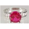 Image 1 : 908 - WHITE GOLD PLATED RUBY & WHITE TOPAZ RING