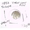 Image 1 : 1853 SILVER THREE CENT PIECE VARIETY 1 RED BOOK VALUE IS $30.00 *EXTREMELY RARE U.S. COIN*!!